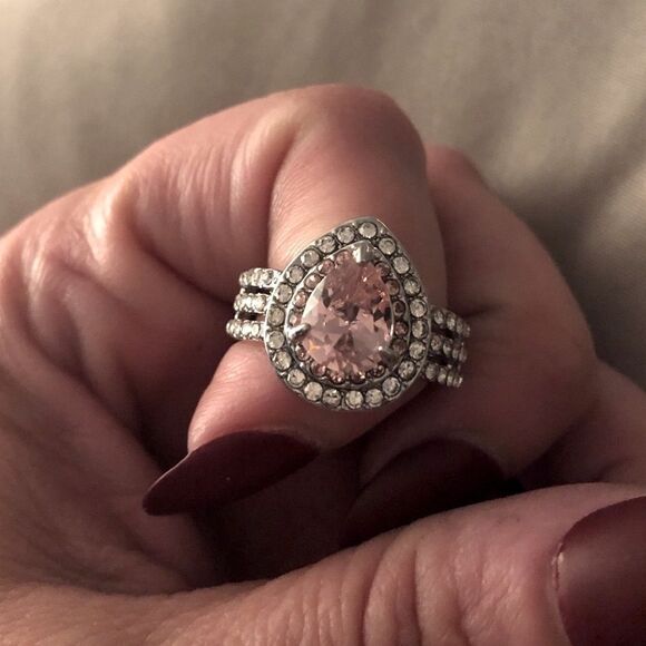 The Pink Tear sapphire 925 Silver tear drop statement ring sz 8 - Picture 4 of 11